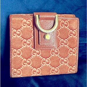 GUCCI Wallet Purse Bifold GG Pink Authentic Suede Leather